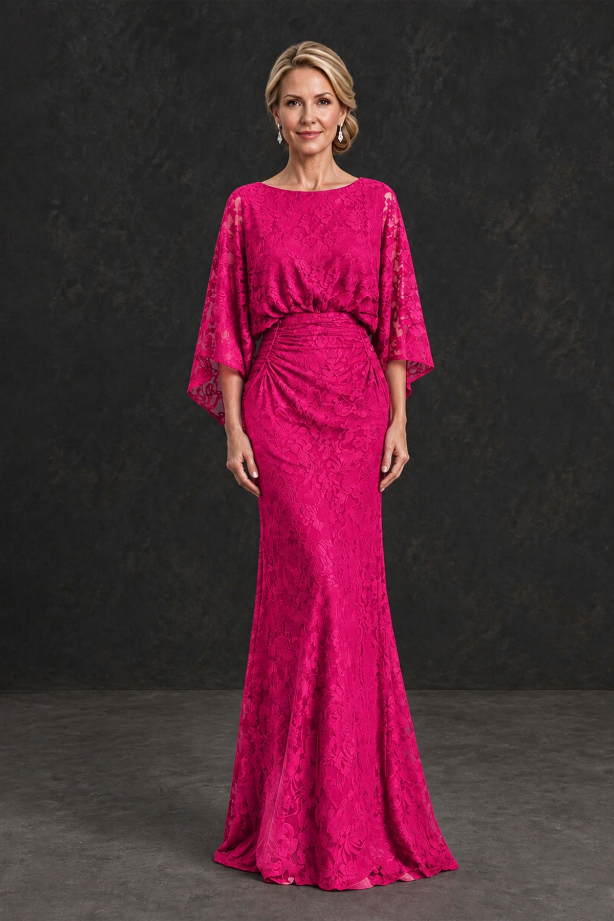 BOLODOO Hot Pink Lace Flutter Sleeve Mother of the Bride Dress - Hot Pink - Hot Pink_1