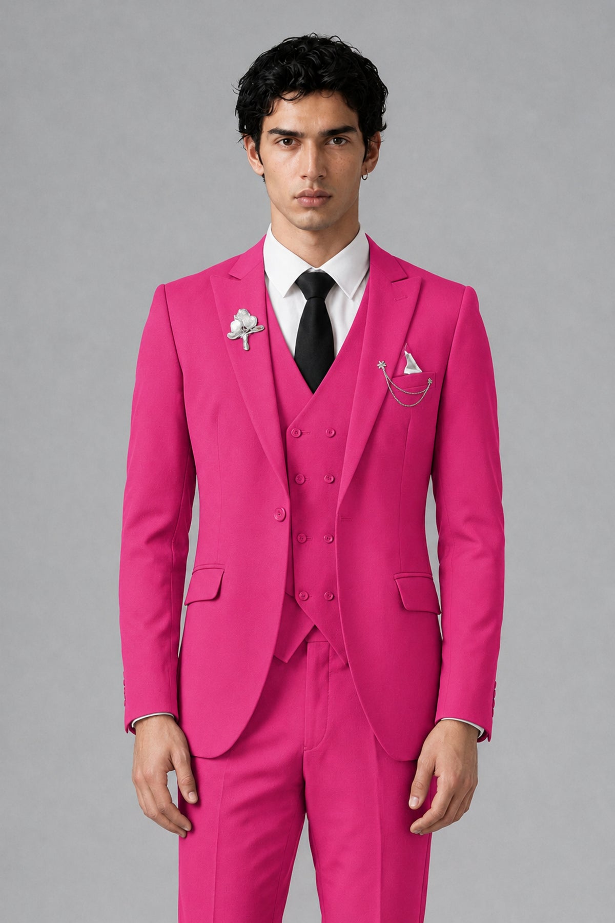 Bolodoo Men's Hot Pink 2-Piece Suit – Notch Lapel Jacket & Trousers - Hot Pink - Hot_Pink_1