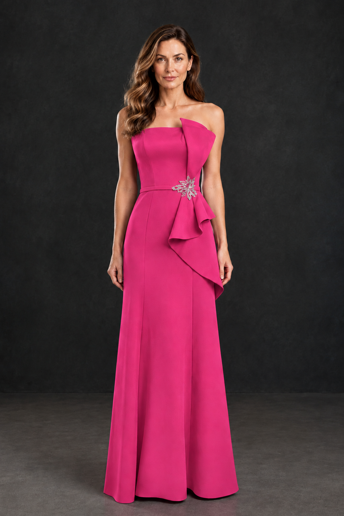 BOLODOO Hot Pink Strapless Mother of the Bride Dress with Ruffle Detail - Hot Pink - Hot_Pink_1