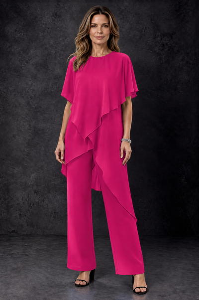 BOLODOO Hot Pink Chiffon Two Piece Mother of the Bride Pant Suit - Hot Pink - Hot_Pink_1