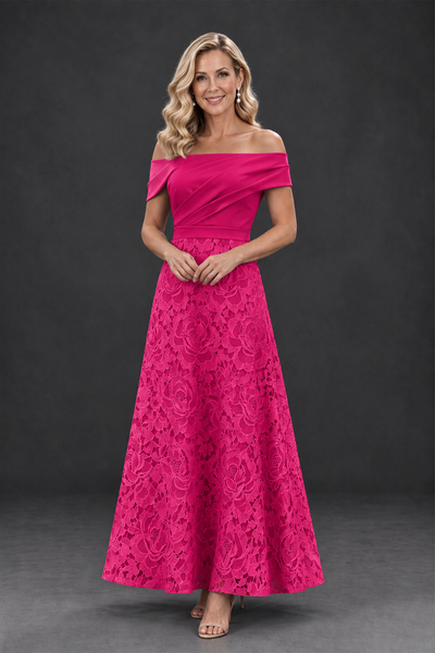 BOLODOO Hot Pink Off-the-Shoulder Floral A-Line Mother of the Bride Dress - Hot Pink - Hot Pink_1