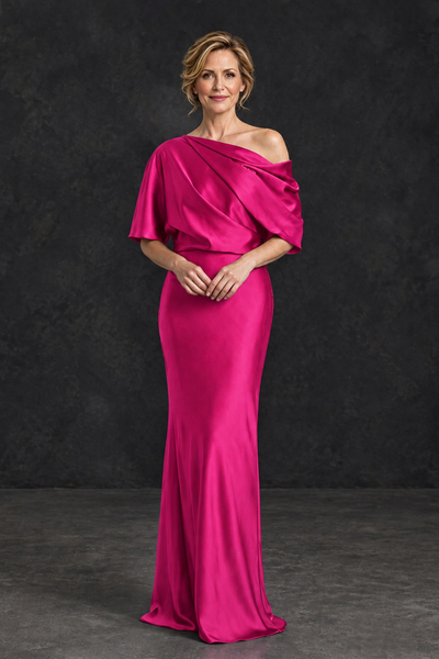 BOLODOO Hot Pink Satin Asymmetric Mother of the Bride Dress - Hot Pink - Hot Pink_1