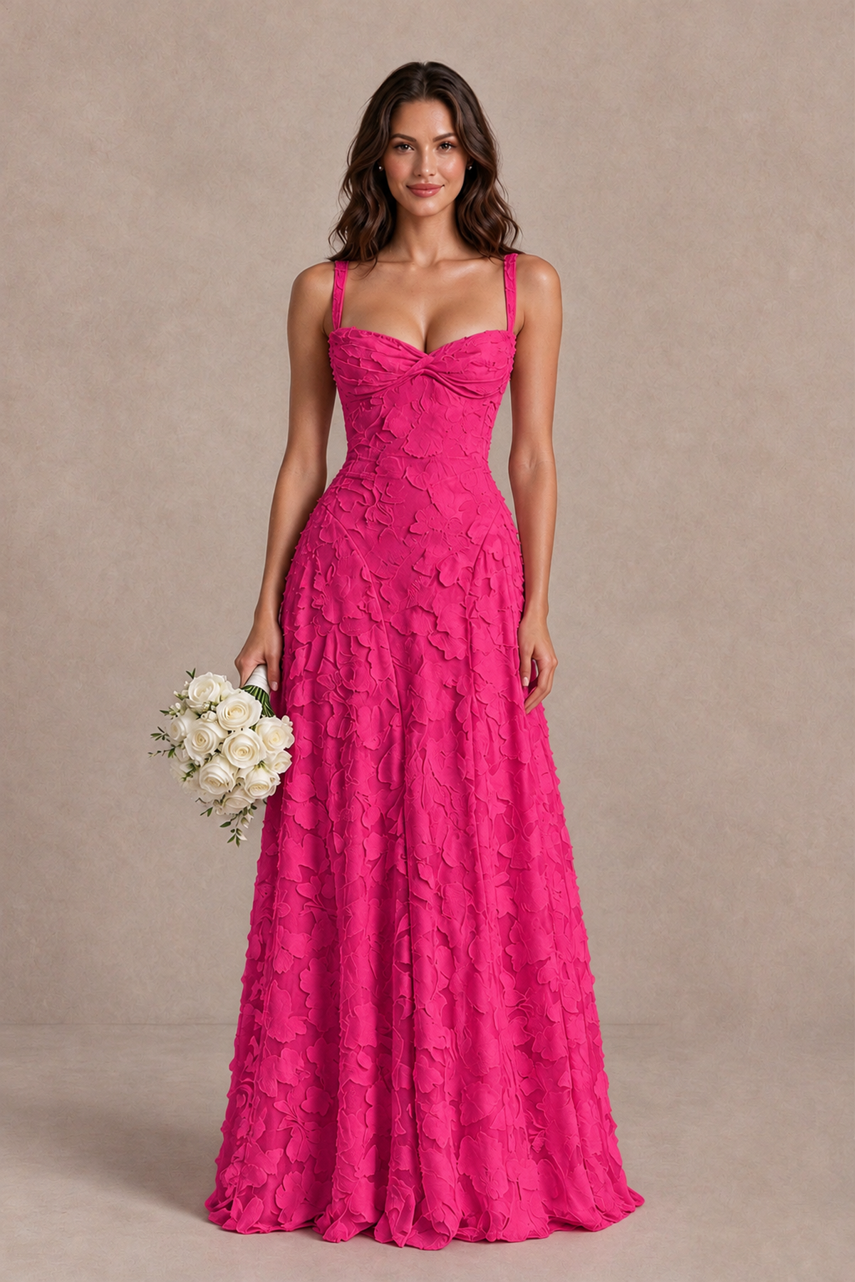 BOLODOO Hot Pink Floral-Textured A-Line Dress with Lace-Up Back - Hot Pink - Hot Pink_1