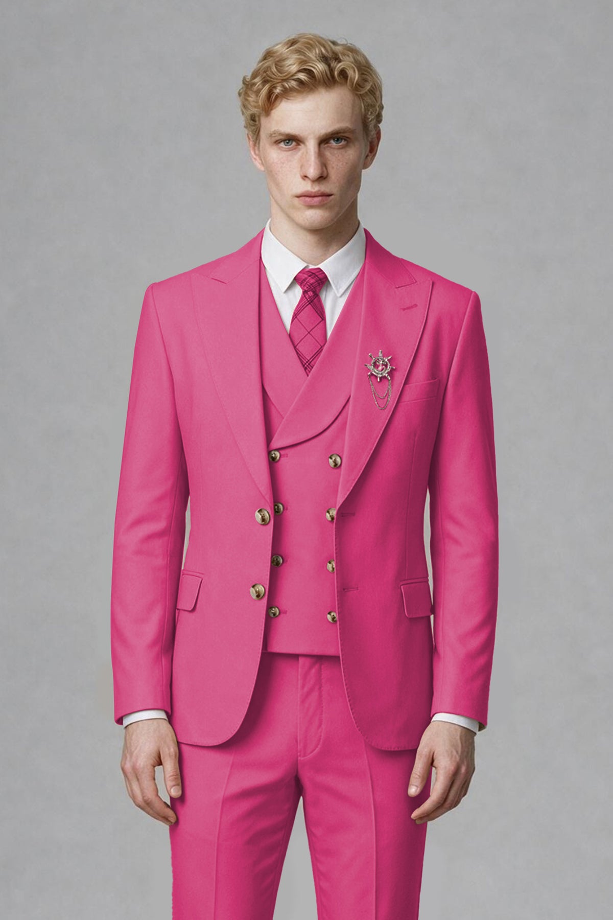 BOLODOO Men's Hot Pink Two-Piece Wedding Suit – Jacket & Trousers - Hot Pink