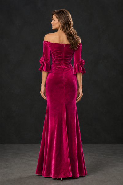 BOLODOO Hot Pink Velvet Mother of the Bride Dress with Rosette Sleeves - Hot Pink - Hot_Pink_2
