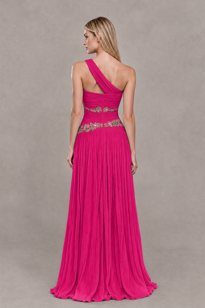 BOLODOO Hot Pink One-Shoulder Floral Applique A-Line Evening Dress - Hot Pink - Hot Pink_2