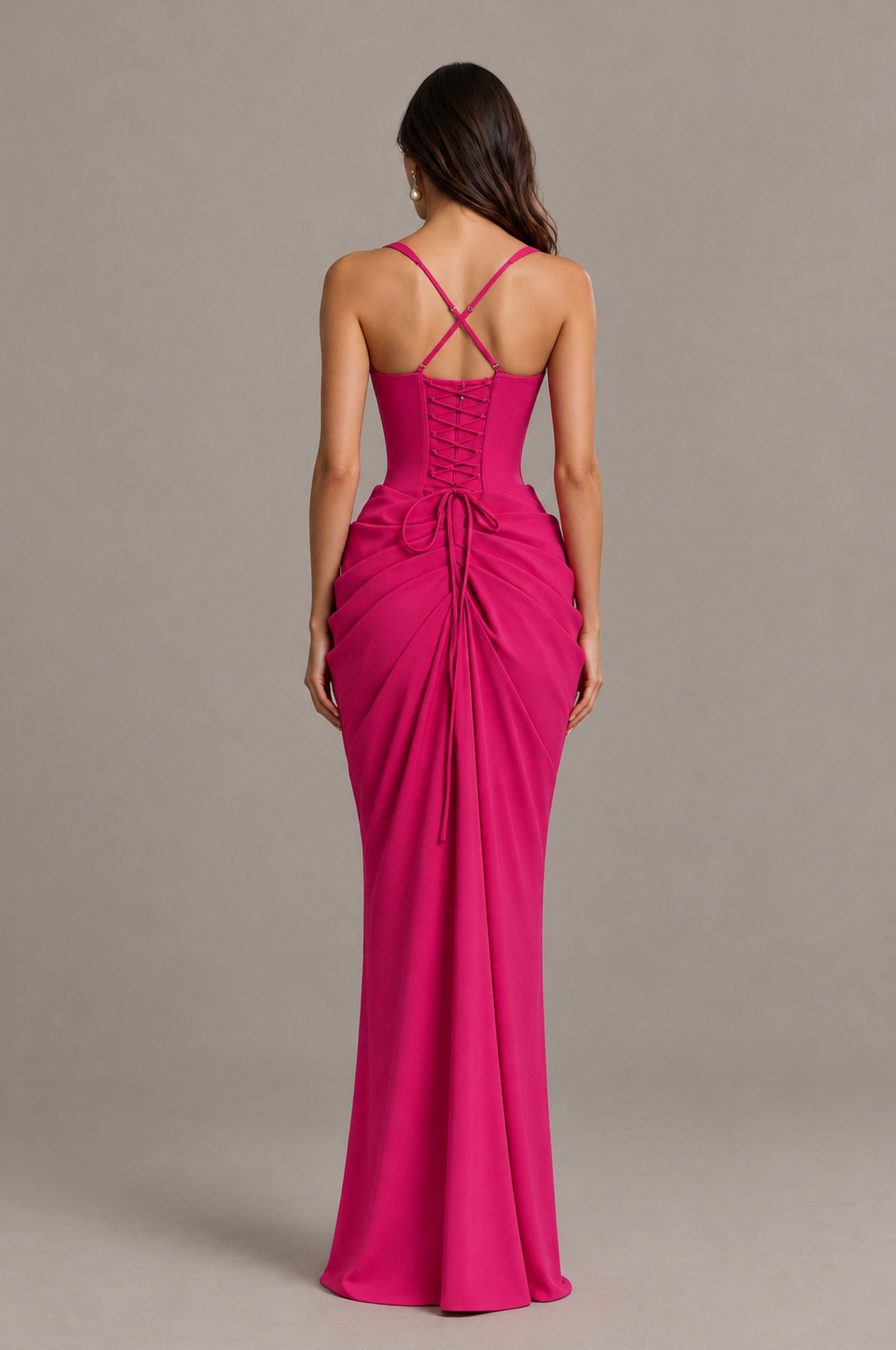 BOLODOO Hot Pink Sweetheart Ruched Lace-Up Back Evening Gown - Hot Pink - Hot_Pink_2