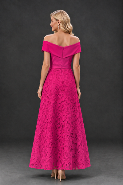 BOLODOO Hot Pink Off-the-Shoulder Floral A-Line Mother of the Bride Dress - Hot Pink - Hot Pink_2