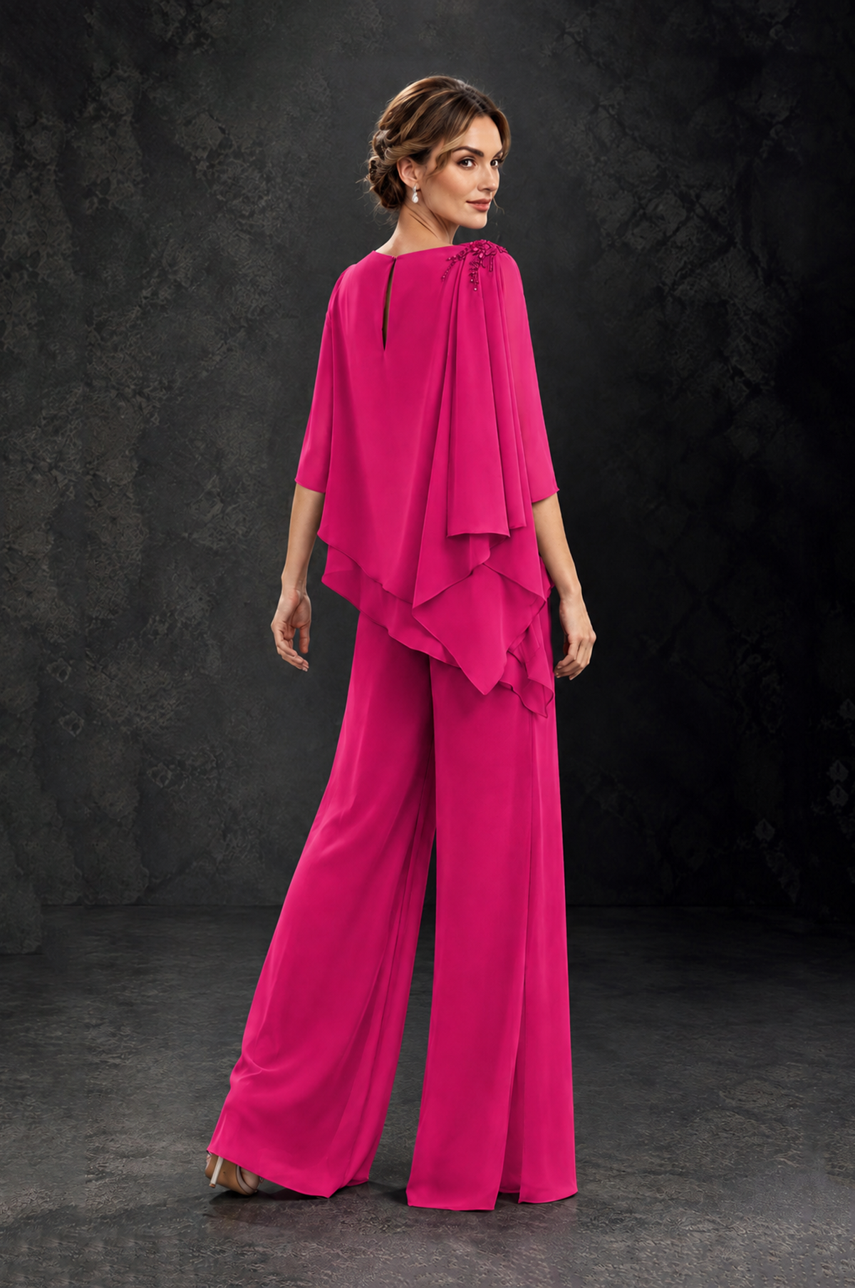 BOLODOO Hot Pink Layered Wide-Leg Mother of the Bride Pant Suit - Hot Pink - Hot Pink_2