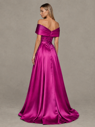 BOLODOO Hot Pink Sequin Mermaid Evening Dress with Detachable Satin Overskirt and Sweep Train - Hot Pink - Hot Pink_2