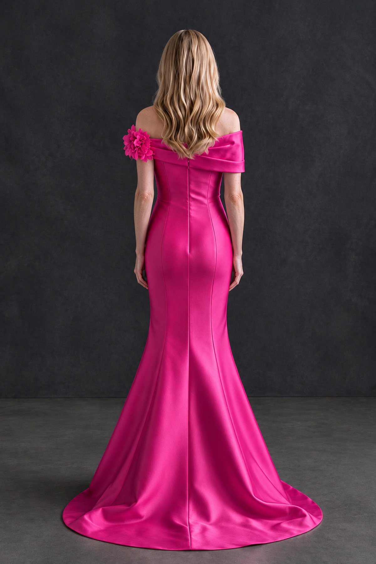 BOLODOO Hot Pink Off-Shoulder Floral Mermaid Mother of the Bride Dress - Hot Pink - Hot Pink_2