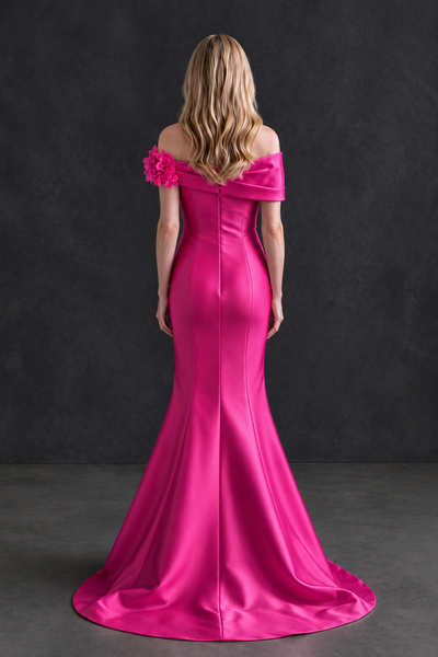 BOLODOO Hot Pink Off-Shoulder Floral Mermaid Mother of the Bride Dress - Hot Pink - Hot Pink_2