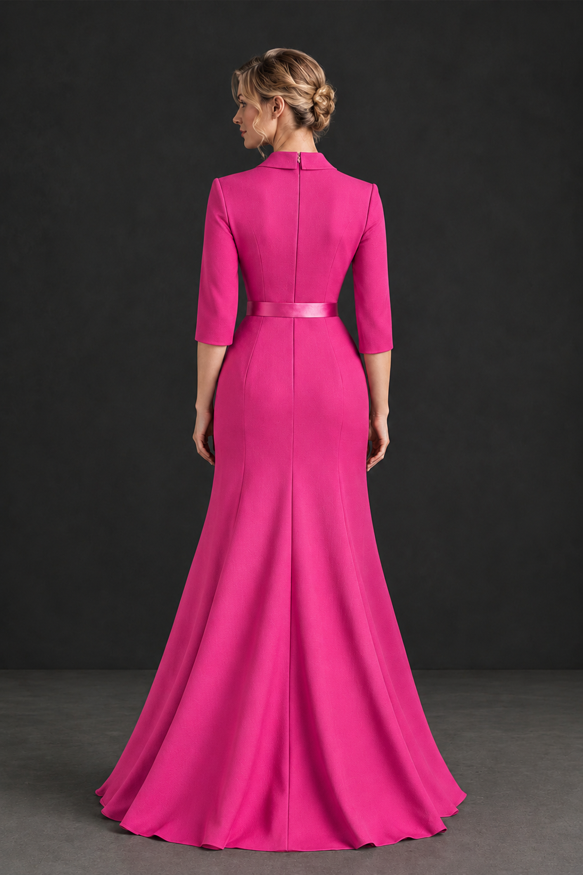 BOLODOO Hot Pink Lapel Ruffle Mother of the Bride Dress with Belt - Hot Pink - Hot Pink_2