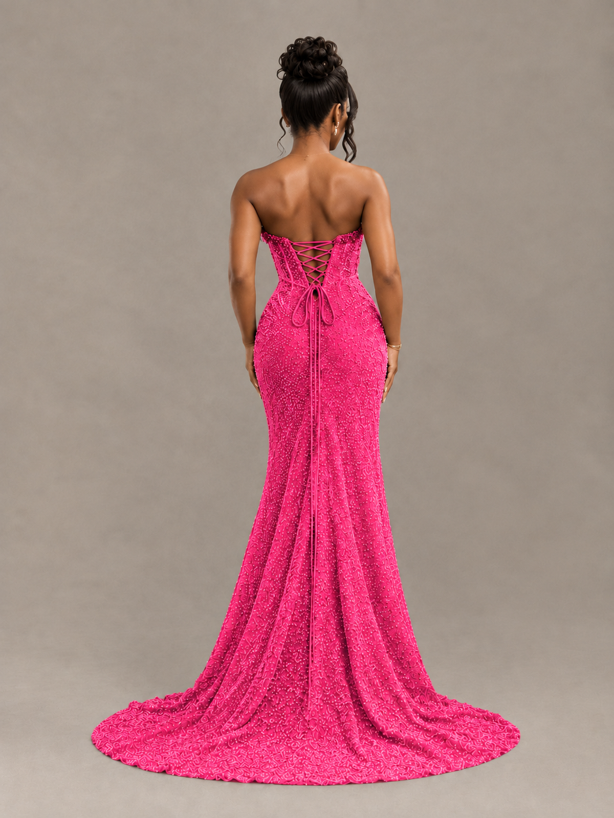 BOLODOO Hot Pink Gold Corset Prom Dress with High Slit - Hot Pink - Hot Pink_2
