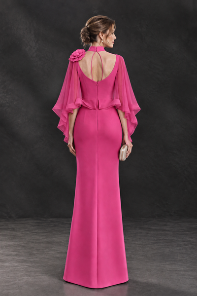 BOLODOO Hot Pink Floral Cape Sleeve Mother of the Bride Dress - Hot Pink - Hot_Pink_2