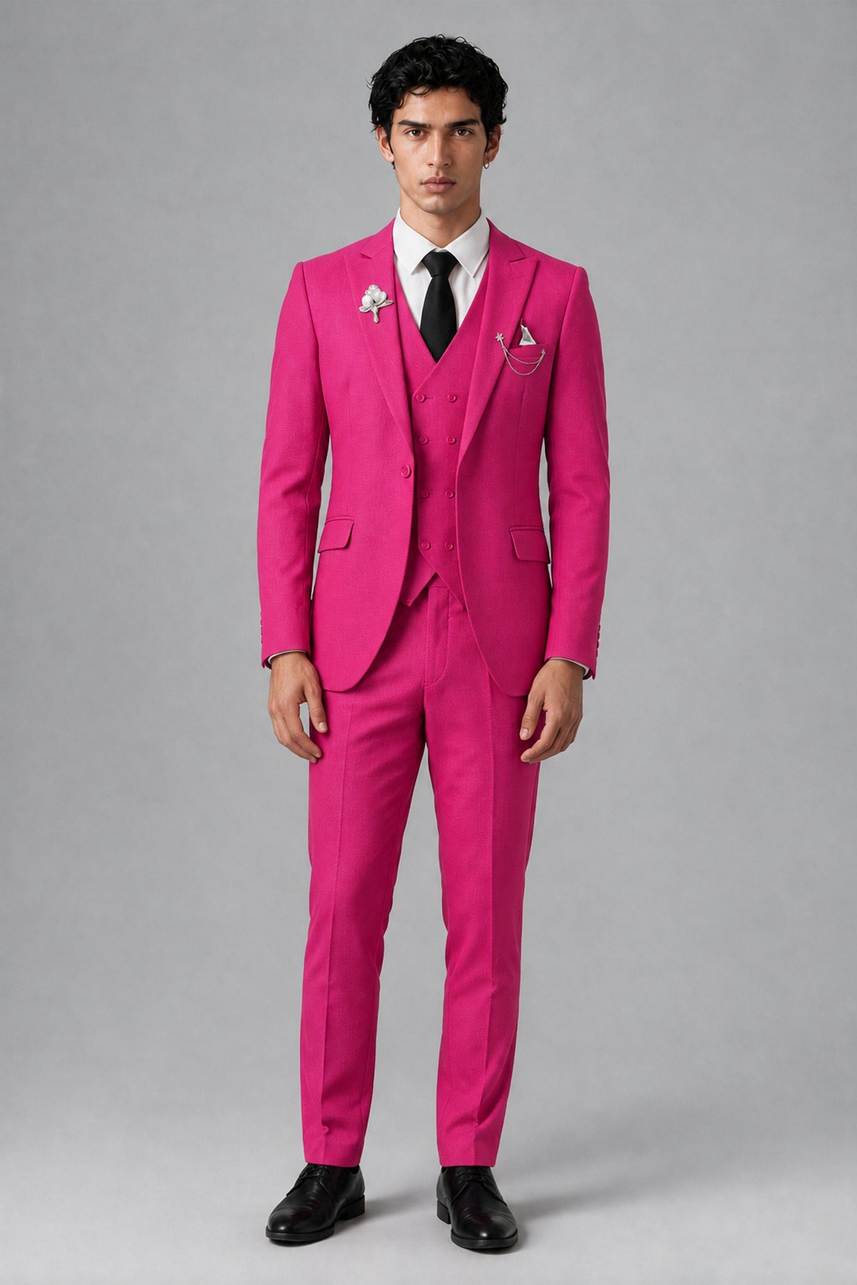 Bolodoo Men's Hot Pink 2-Piece Suit – Notch Lapel Jacket & Trousers - Hot Pink - Hot_Pink_2