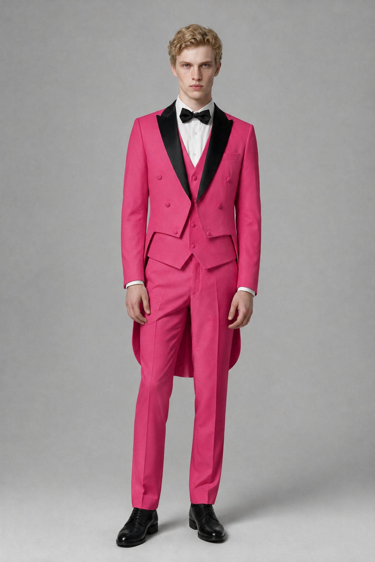 Bolodoo Men's Hot Pink 3-Piece Tailcoat Tuxedo Suit with Vest & Trousers - Hot Pink - Hot Pink_2