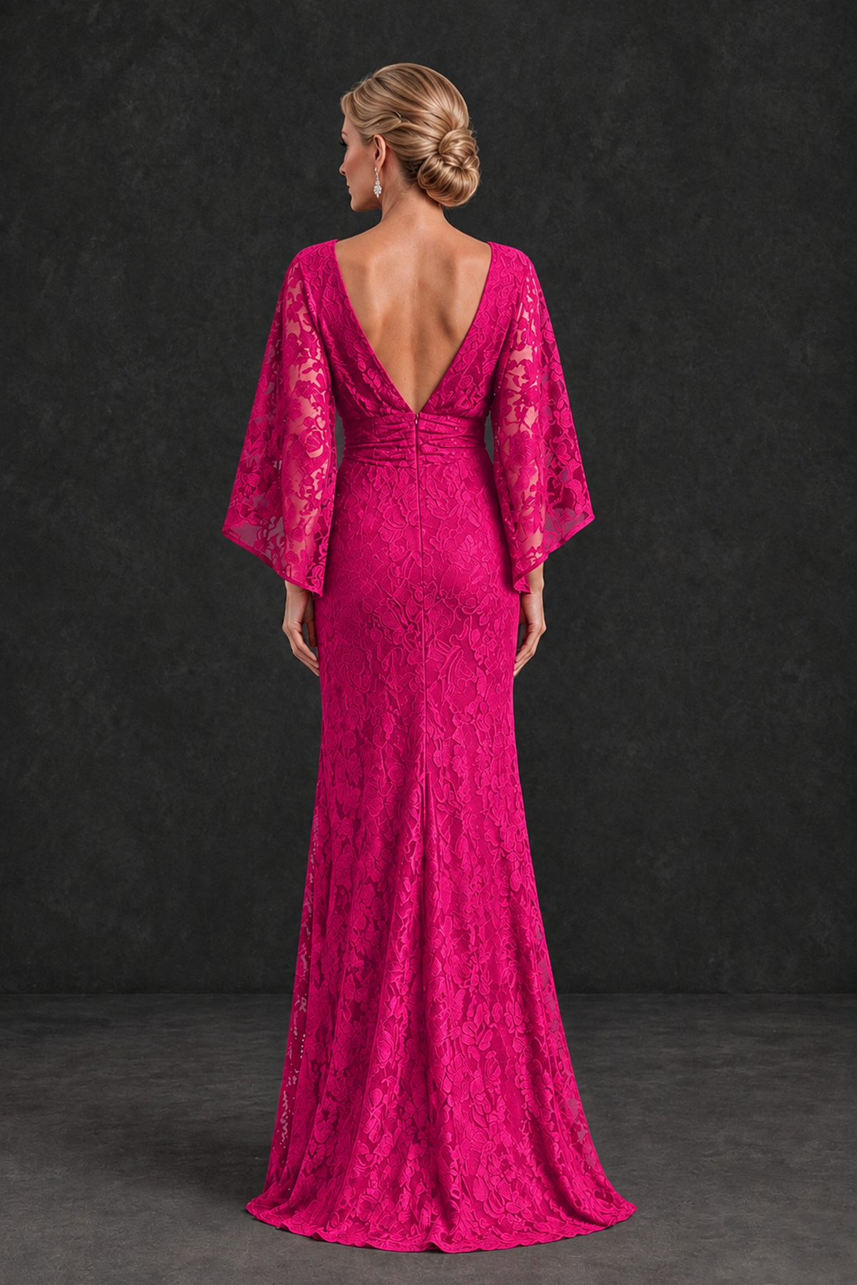 BOLODOO Hot Pink Lace Flutter Sleeve Mother of the Bride Dress - Hot Pink - Hot Pink_2