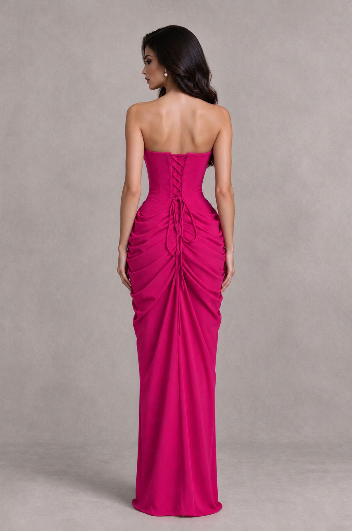 BOLODOO Hot Pink Strapless Ruched Corset Evening Gown - Hot Pink - Hot Pink_2