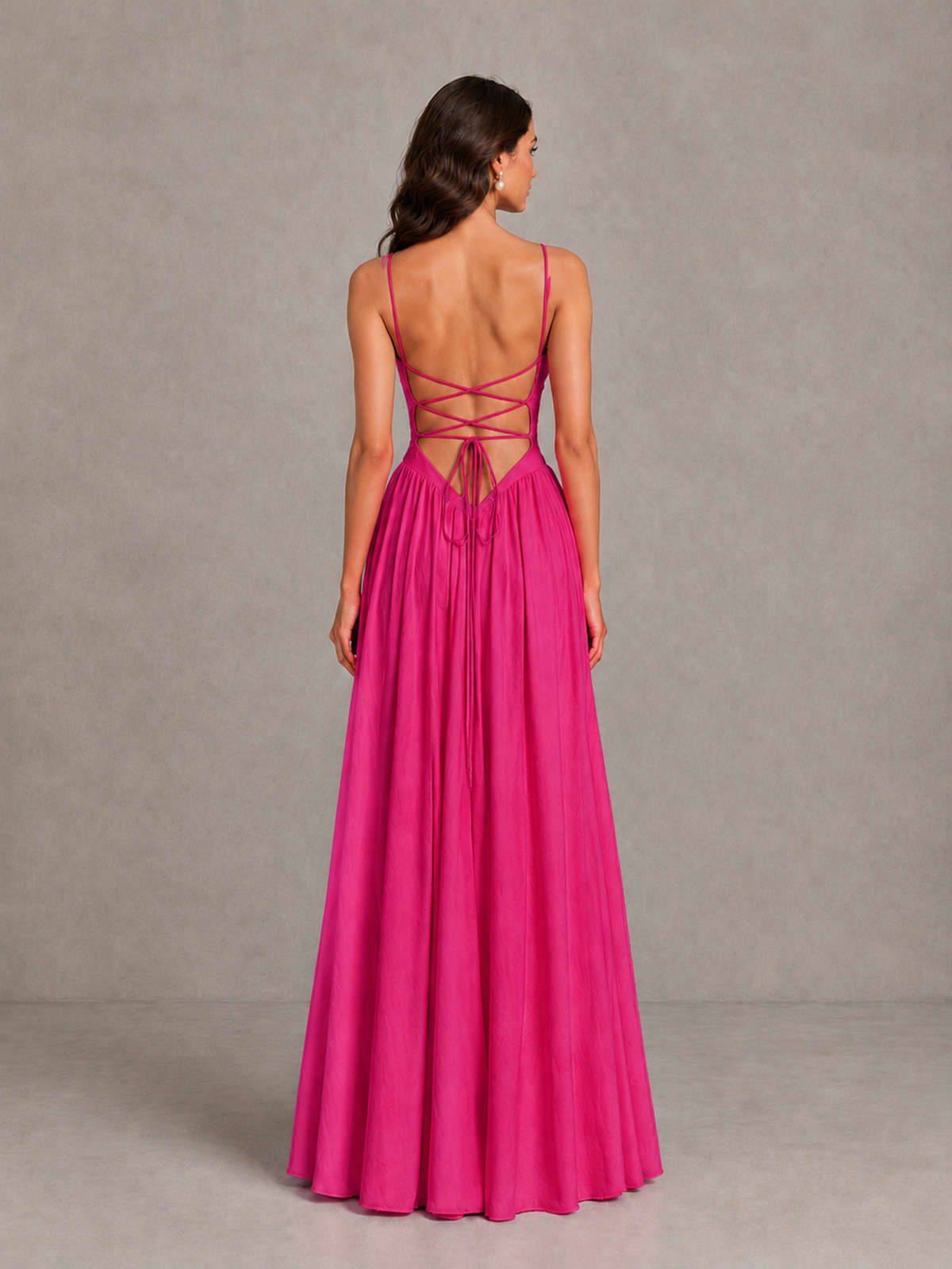 BOLODOO Hot Pink Lace-Up Back A-Line Bridesmaid Dress - Hot Pink - Hot Pink_2