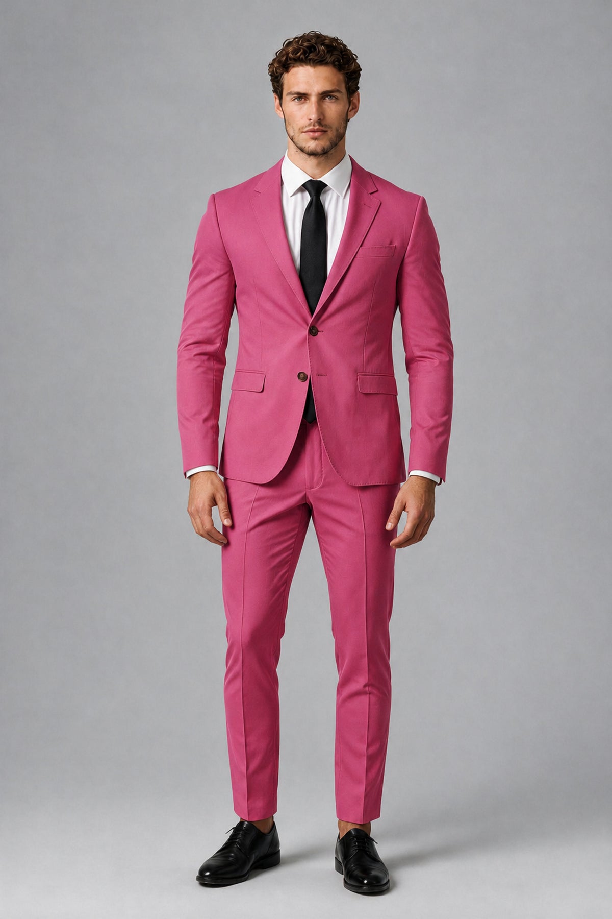 Bolodoo Men's Hot Pink Two-Piece Suit with Notch-Lapel Jacket & Trousers - Hot Pink - Hot_Pink_2