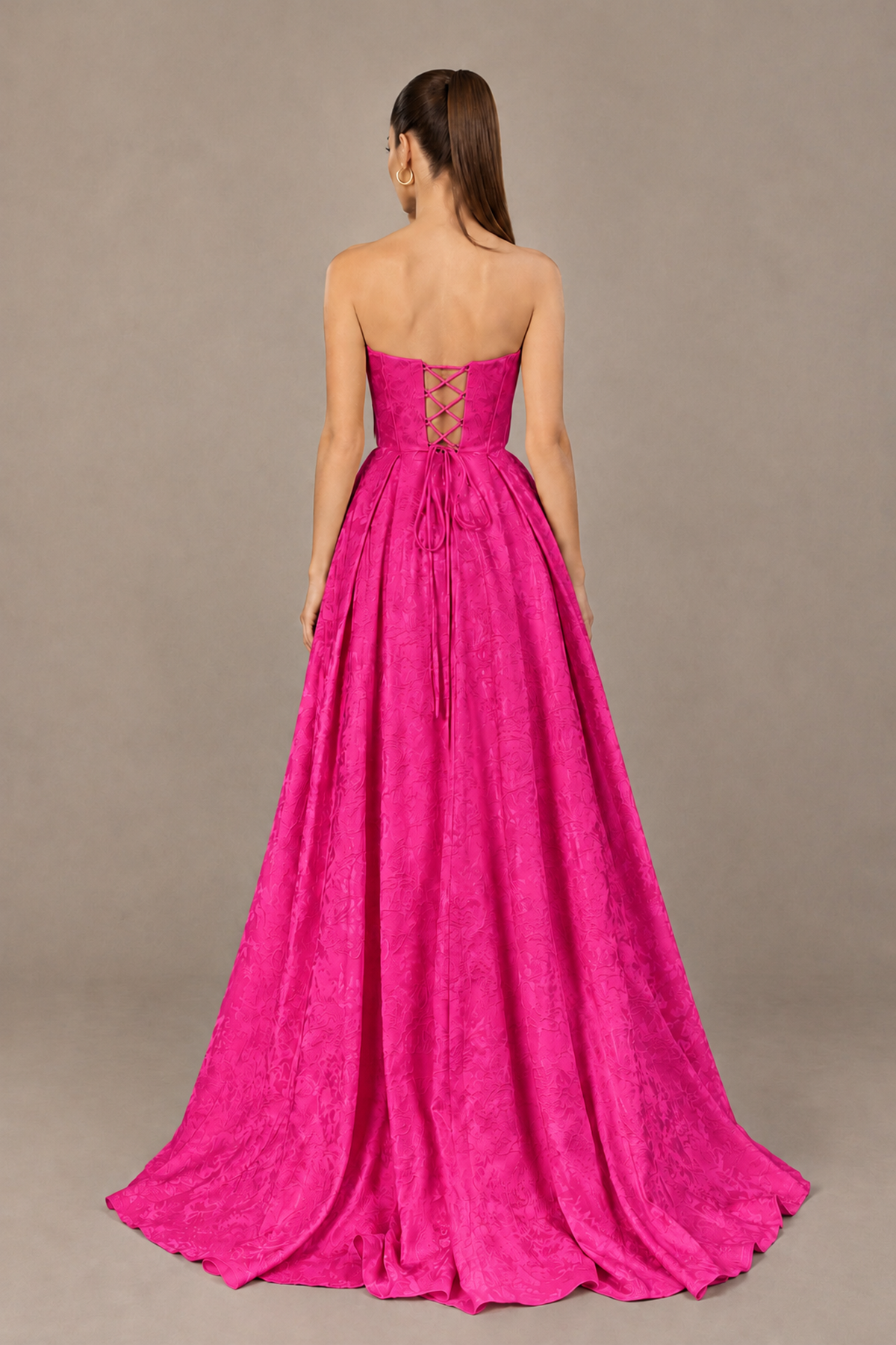 BOLODOO Hot Pink Strapless Sweetheart Corset Prom Dress with High Slit – Lace-Up Back A-Line Evening Gown - Hot Pink - Hot Pink_2