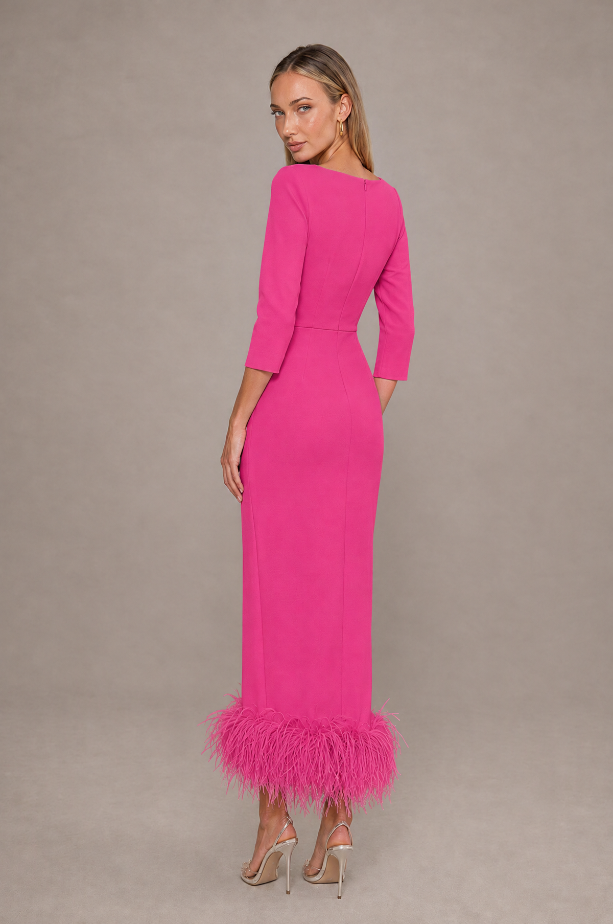 BOLODOO Hot Pink Feather-Trim Twist-Waist Midi Dress - Hot Pink - Hot_Pink_2