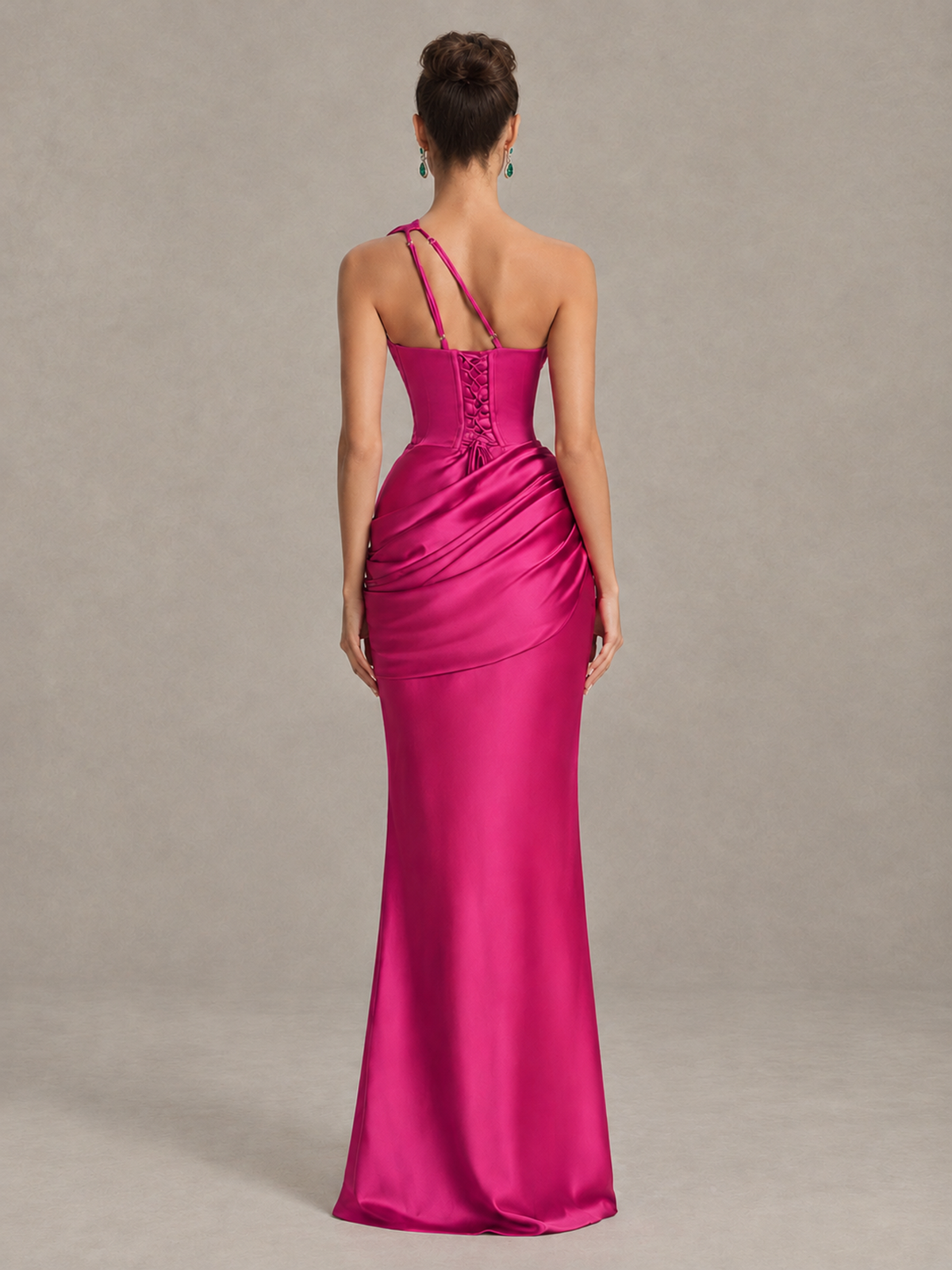 BOLODOO Hot Pink One-Shoulder Cutout Satin Mermaid Prom Dress - Hot Pink - Hot Pink_2