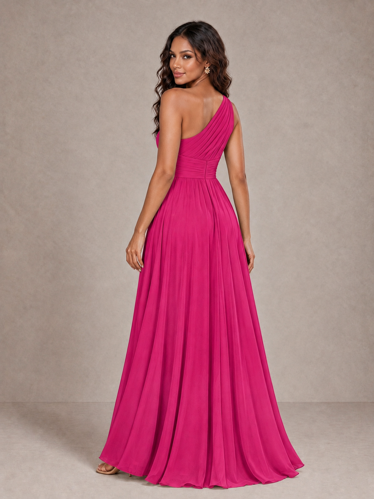 BOLODOO Hot Pink One-Shoulder A-Line Bridesmaid Dress - Hot Pink - Hot Pink_2
