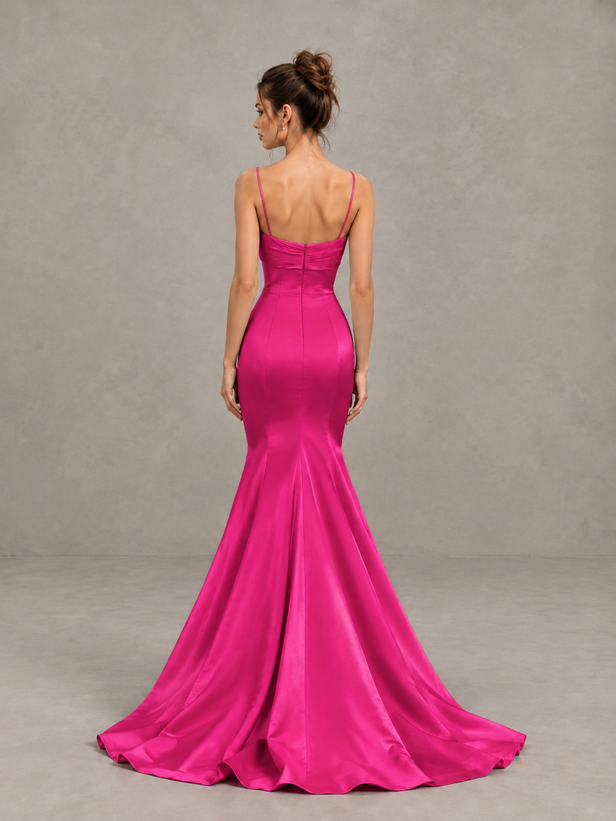 BOLODOO Hot Pink Satin-Look Mermaid Prom Dress with Bow - Hot Pink - Hot Pink_2