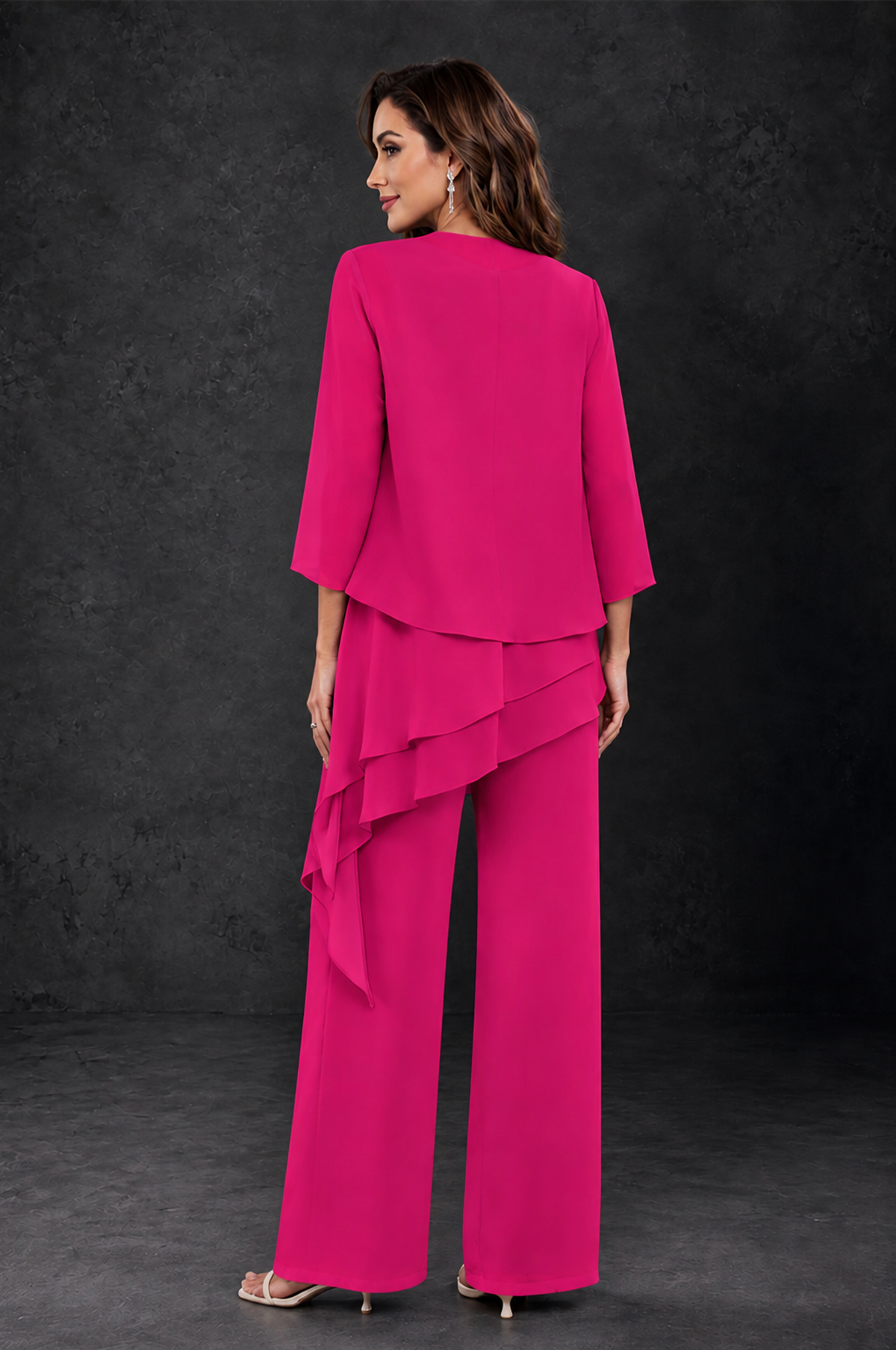 BOLODOO Hot Pink Layered Mother of the Bride Pantsuit with Jacket - Hot Pink - Hot_Pink_2