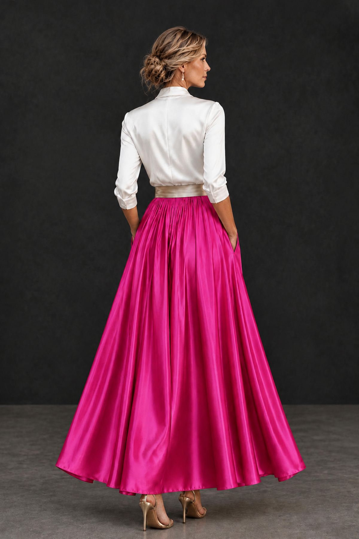 BOLODOO Hot Pink and White V-Neck A-Line Mother of the Bride Dress - Hot Pink - Hot Pink_2