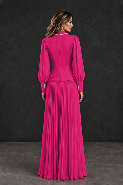 BOLODOO Hot Pink Long Sleeve Pleated Mother of the Bride Dress - Hot Pink - Hot Pink_2