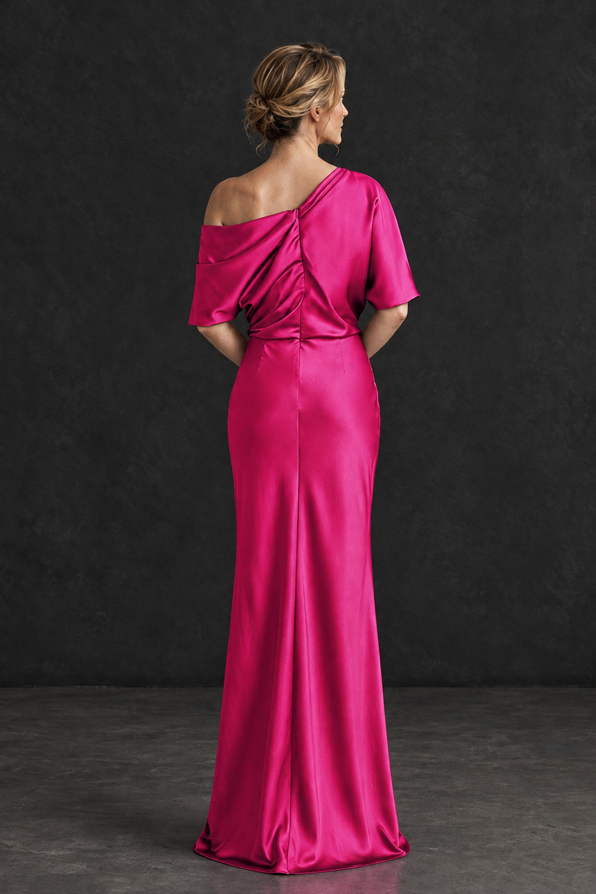 BOLODOO Hot Pink Satin Asymmetric Mother of the Bride Dress - Hot Pink - Hot Pink_2