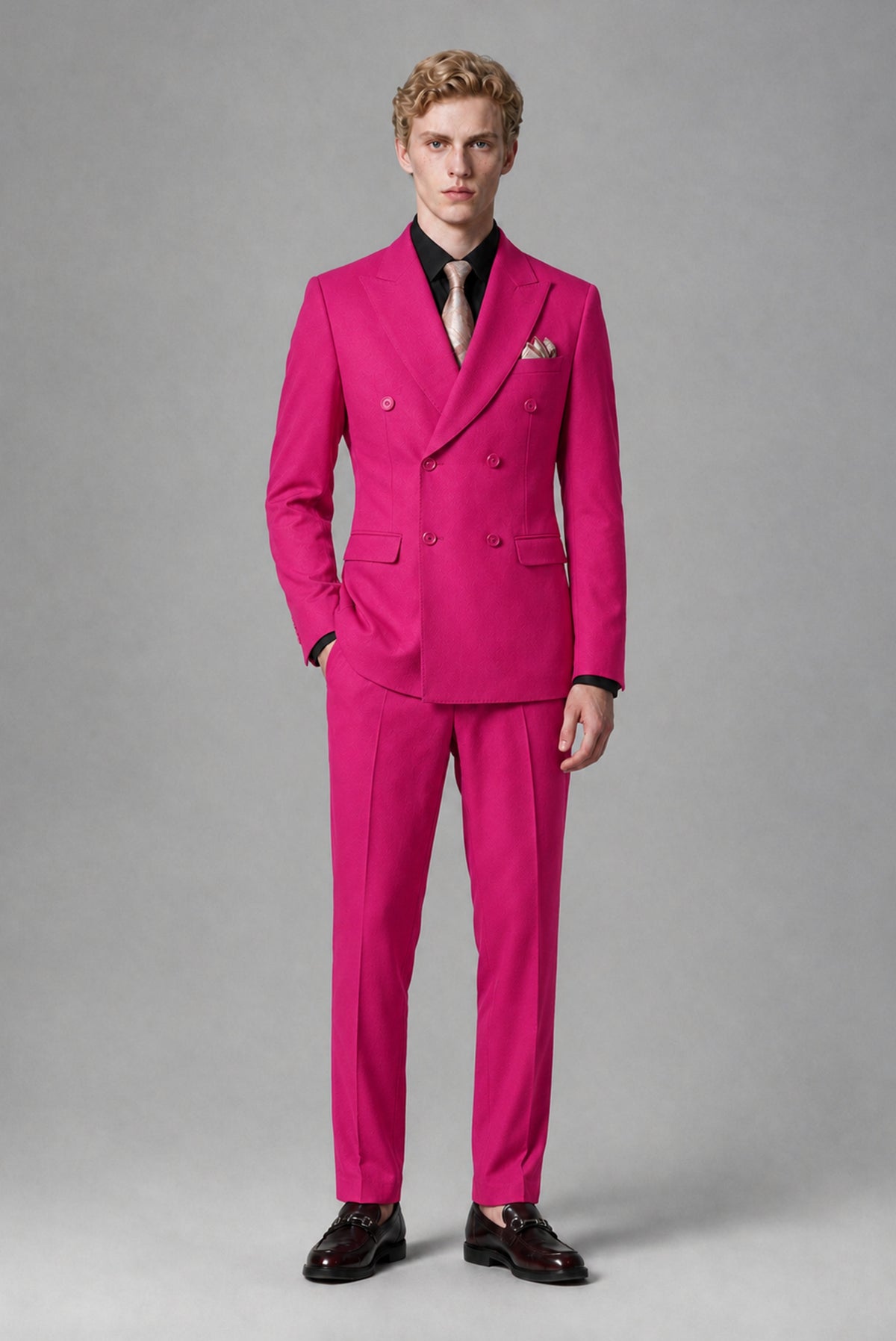 BOLODOO Men's Hot Pink Double-Breasted Two-Piece Suit – Jacket & Trousers - Hot Pink