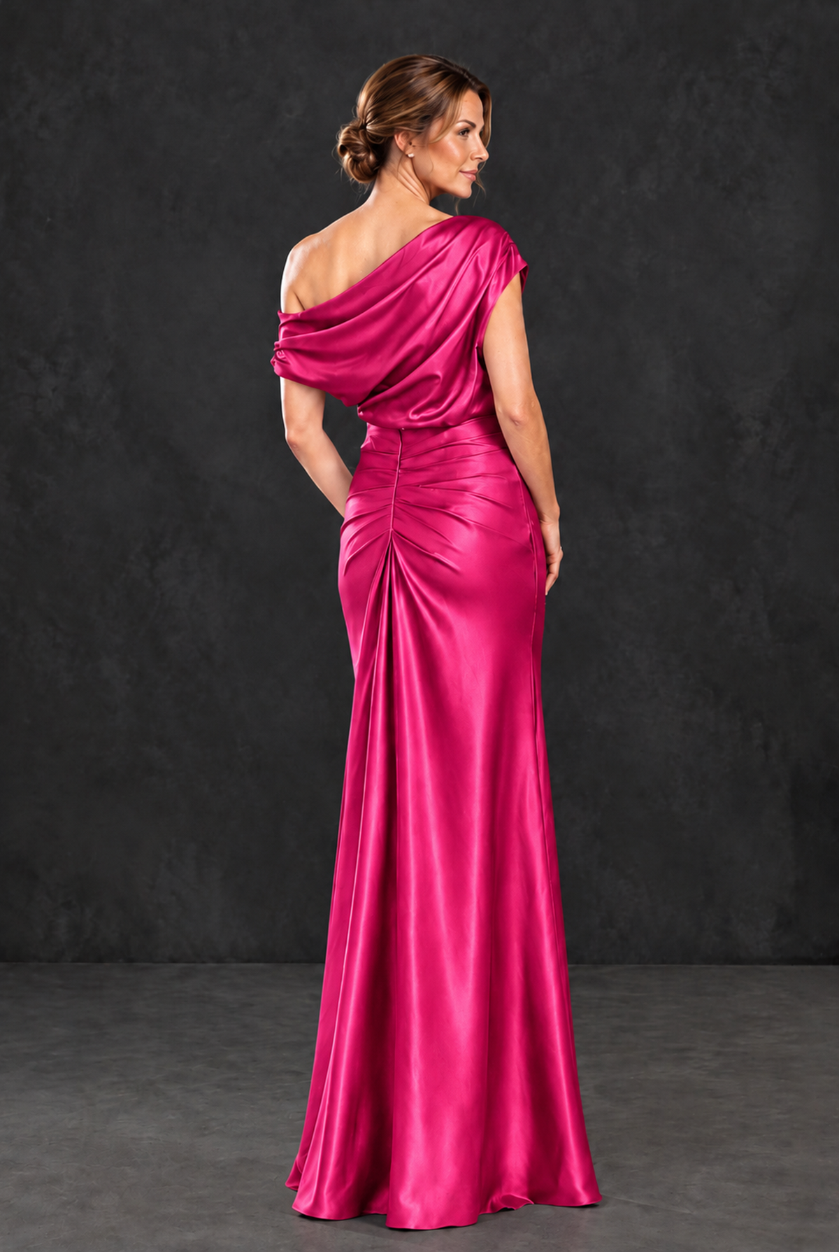 BOLODOO Hot Pink Asymmetric Ruched Mother of the Bride Dress - Hot Pink - Hot_Pink_2