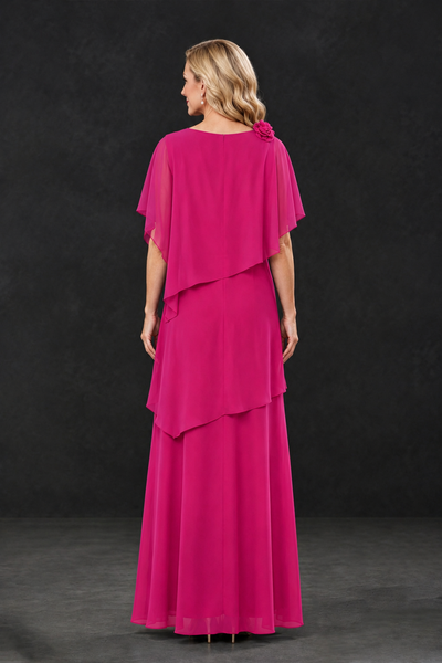 BOLODOO Hot Pink Tiered Flutter Sleeve Mother of the Bride Maxi Dress - Hot Pink - Hot Pink_2