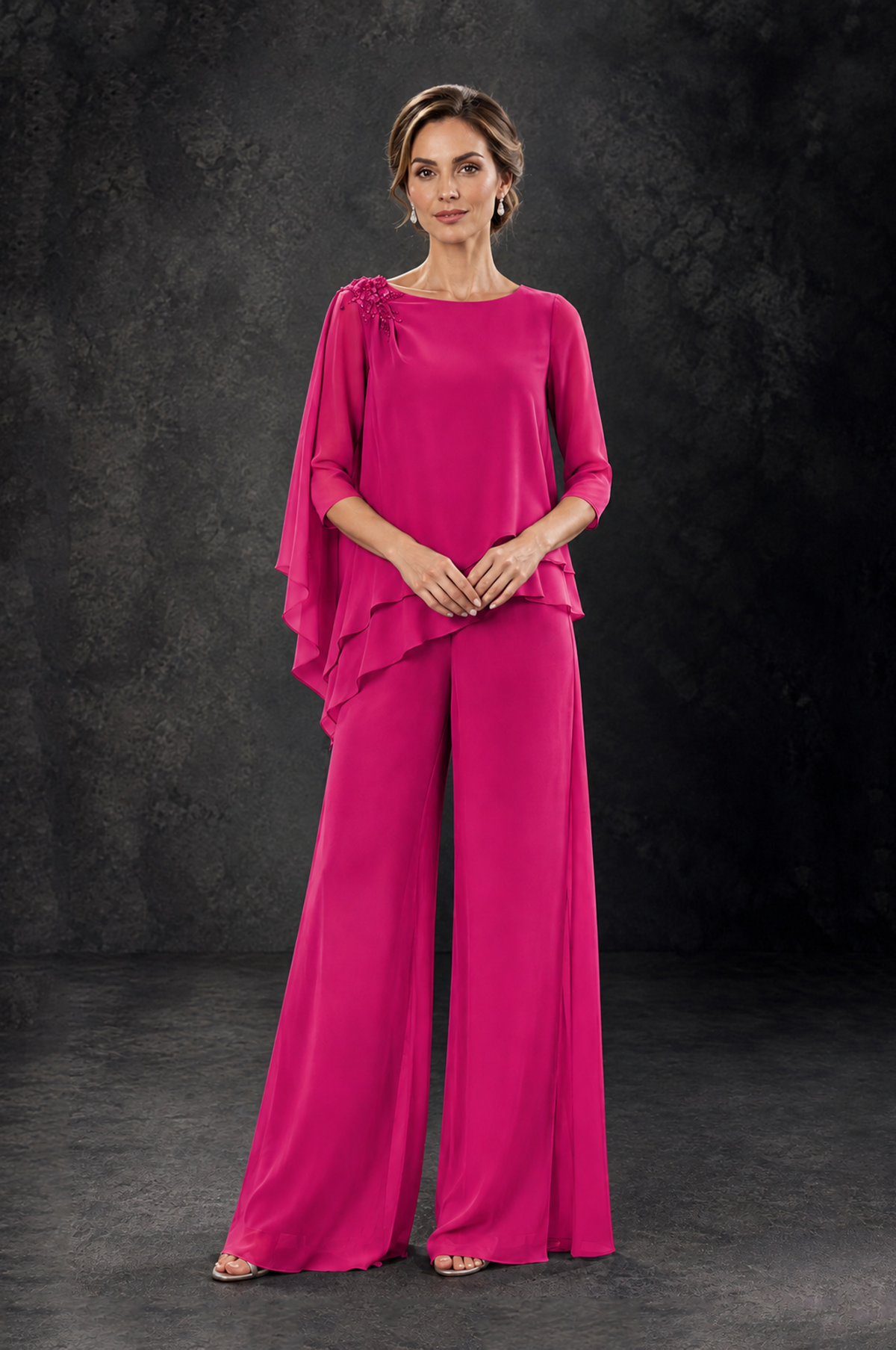 BOLODOO Hot Pink Layered Wide-Leg Mother of the Bride Pant Suit - Hot Pink - Hot Pink_3