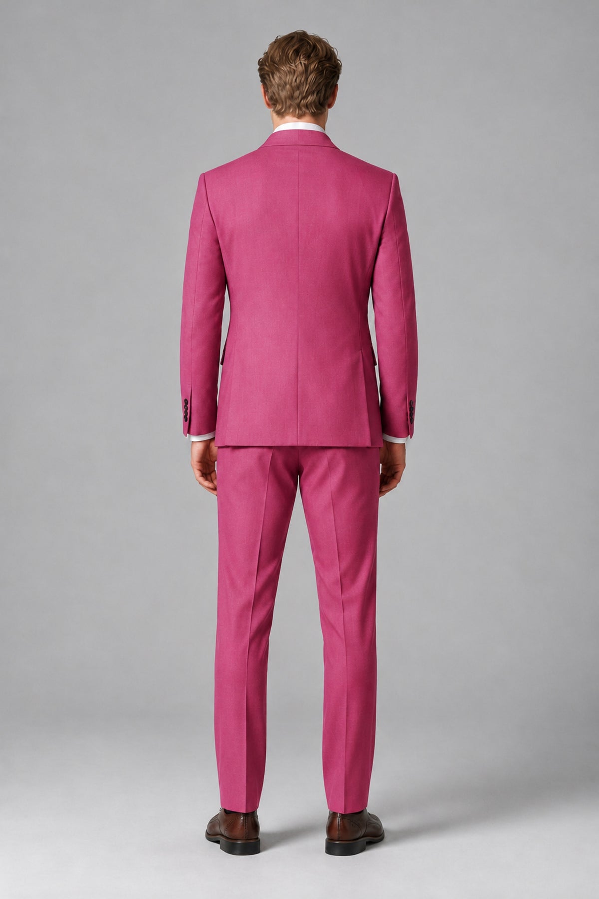 Bolodoo Men's Hot Pink Double-Breasted Two-Piece Suit with Peak Lapels - Hot Pink - Hot Pink_3