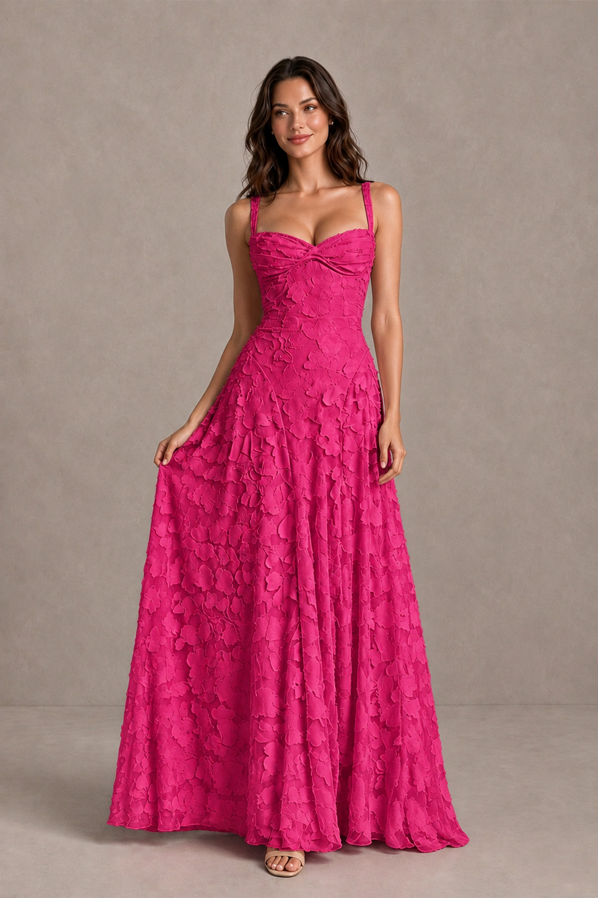 BOLODOO Hot Pink Floral-Textured A-Line Dress with Lace-Up Back - Hot Pink - Hot Pink_3