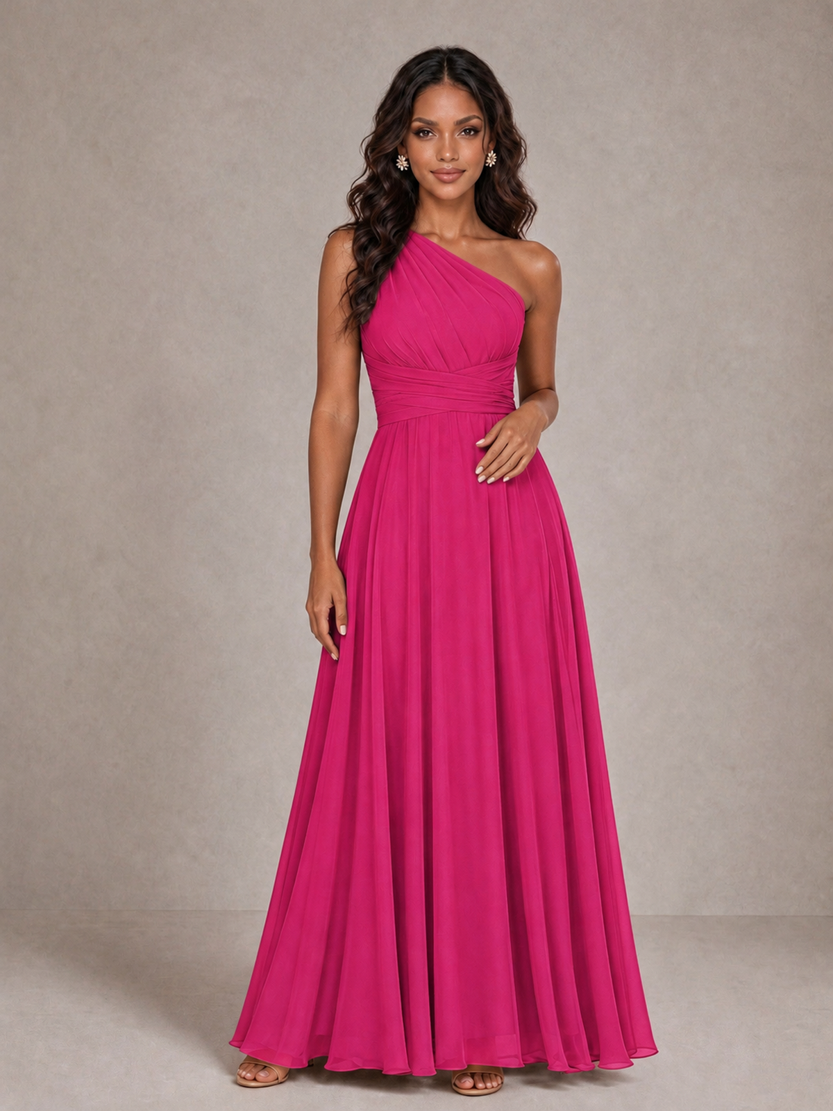 BOLODOO Hot Pink One-Shoulder A-Line Bridesmaid Dress - Hot Pink - Hot Pink_3