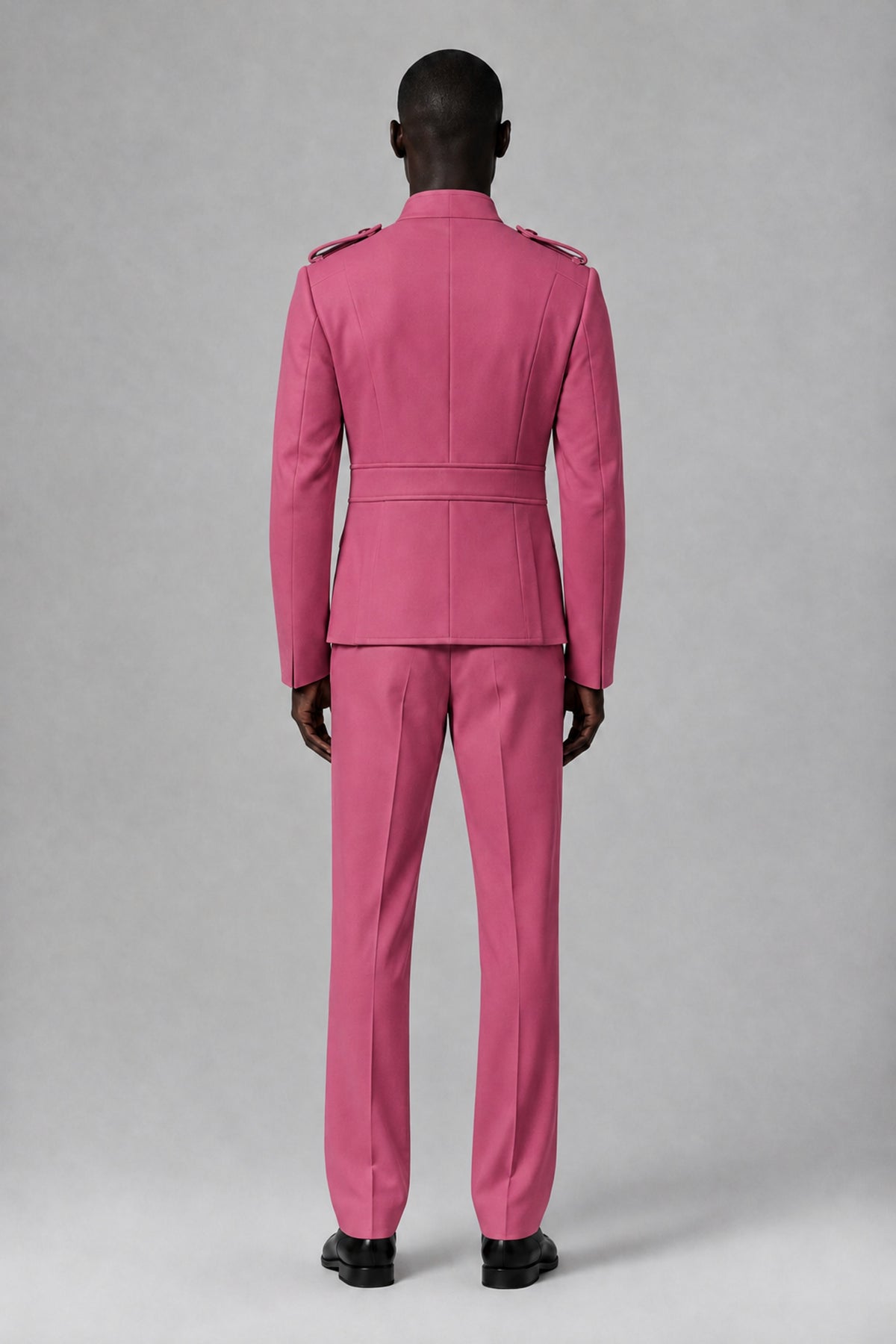 Bolodoo Men's Hot Pink Military-Inspired Two-Piece Suit with Stand Collar - Hot Pink - Hot Pink_3