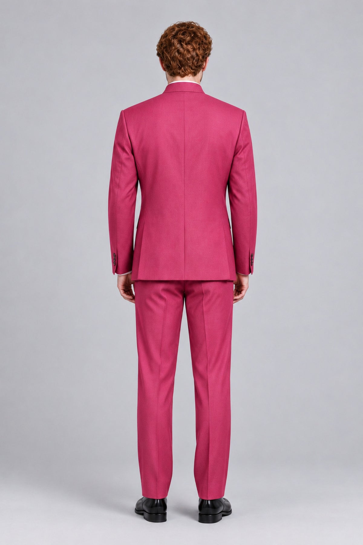 BOLODOO Men's Hot Pink Mandarin Collar Two-Piece Suit - Hot Pink - Hot Pink_3