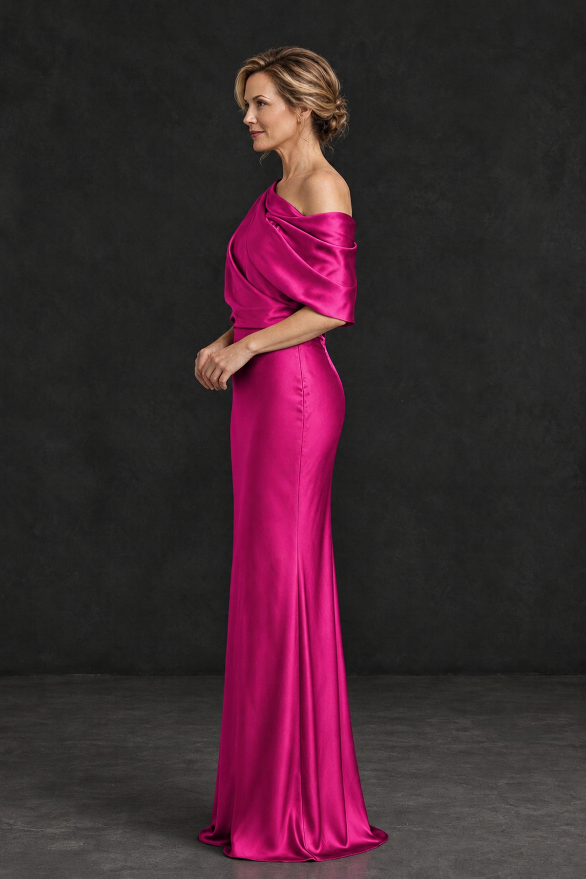BOLODOO Hot Pink Satin Asymmetric Mother of the Bride Dress - Hot Pink - Hot Pink_3