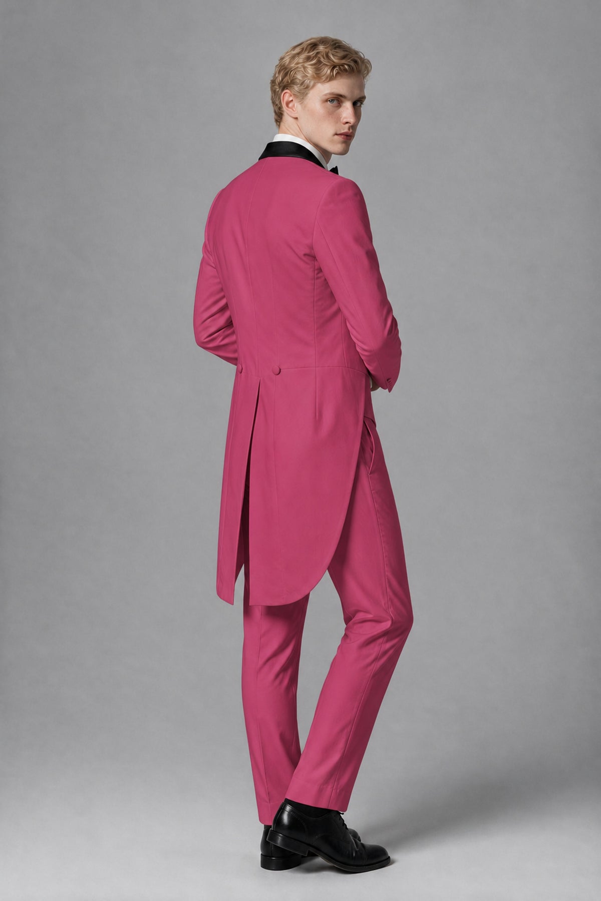 Bolodoo Men's Hot Pink 3-Piece Tailcoat Tuxedo Suit with Vest & Trousers - Hot Pink - Hot Pink_3