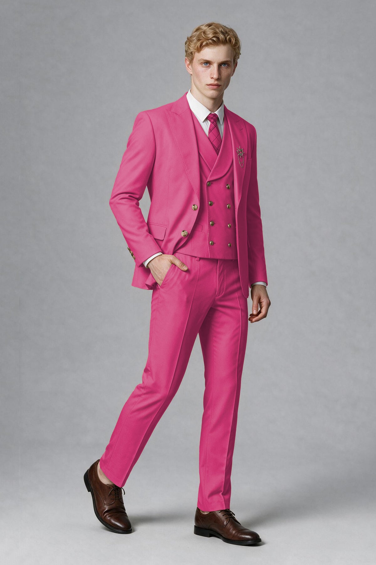 BOLODOO Men's Hot Pink Two-Piece Wedding Suit – Jacket & Trousers - Hot Pink