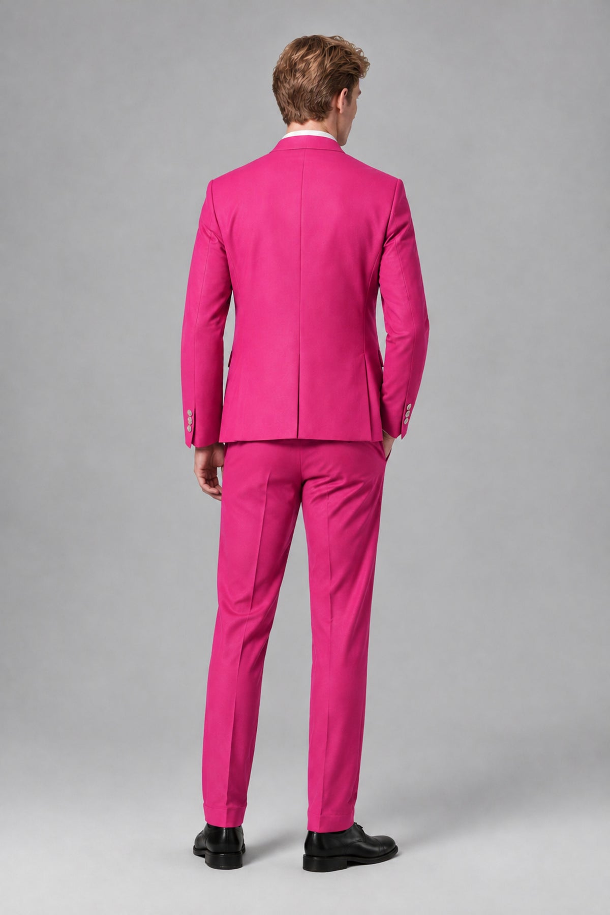 Bolodoo Men's Hot Pink Mandarin Collar 3-Piece Suit – Jacket, Vest & Trousers - Hot Pink - Hot Pink_3