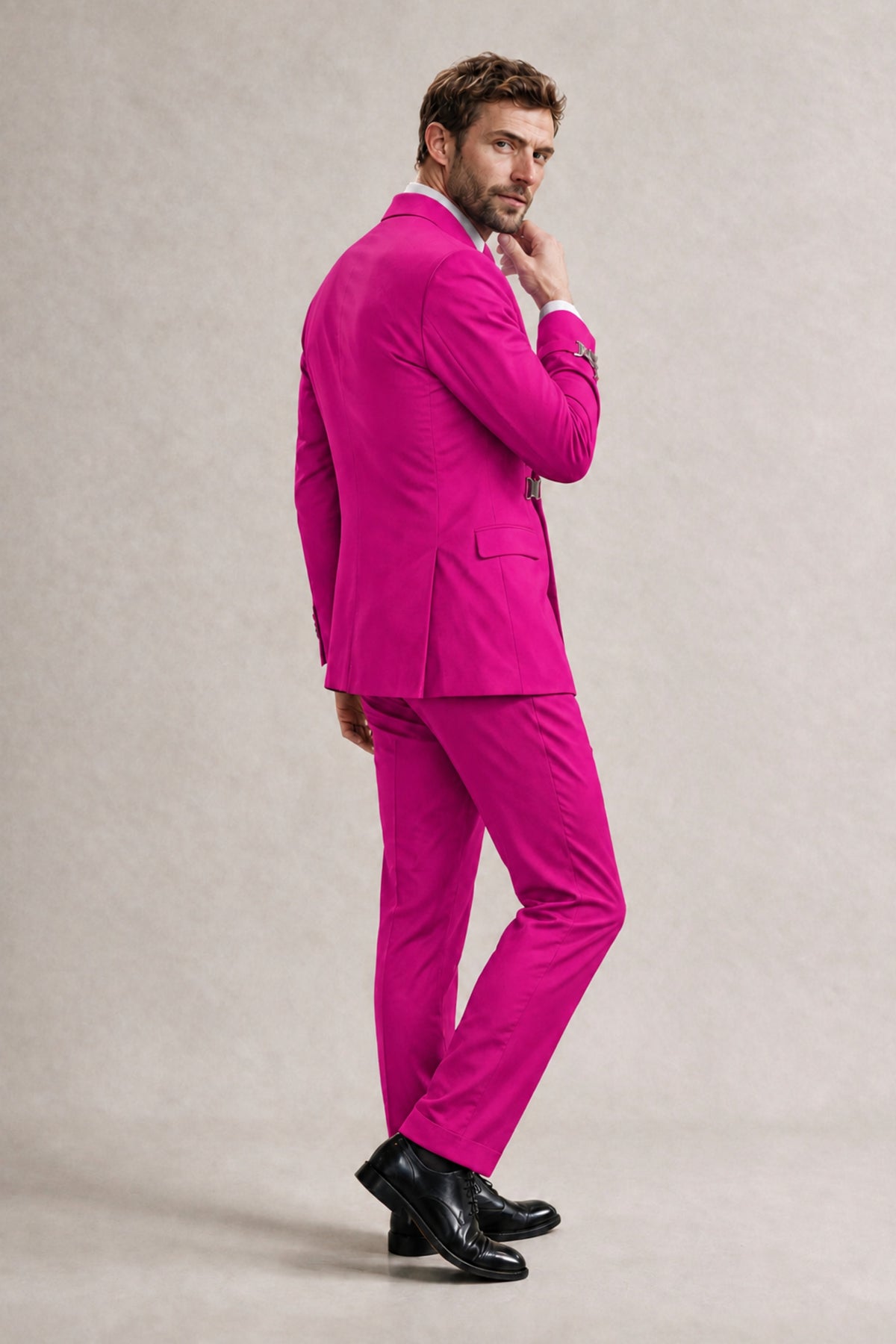 BOLODOO Men's Hot Pink Double-Breasted 2-Piece Suit Set – Blazer & Tailored Trousers - Hot Pink