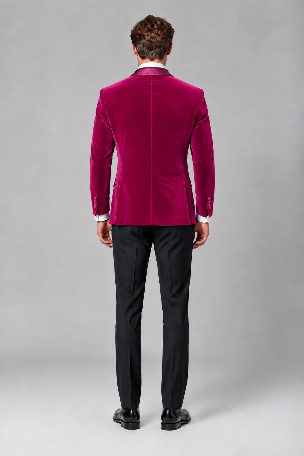 BOLODOO Men's Hot Pink Velvet Blazer | Shawl Lapel Tuxedo Jacket - Hot Pink - Hot Pink_3
