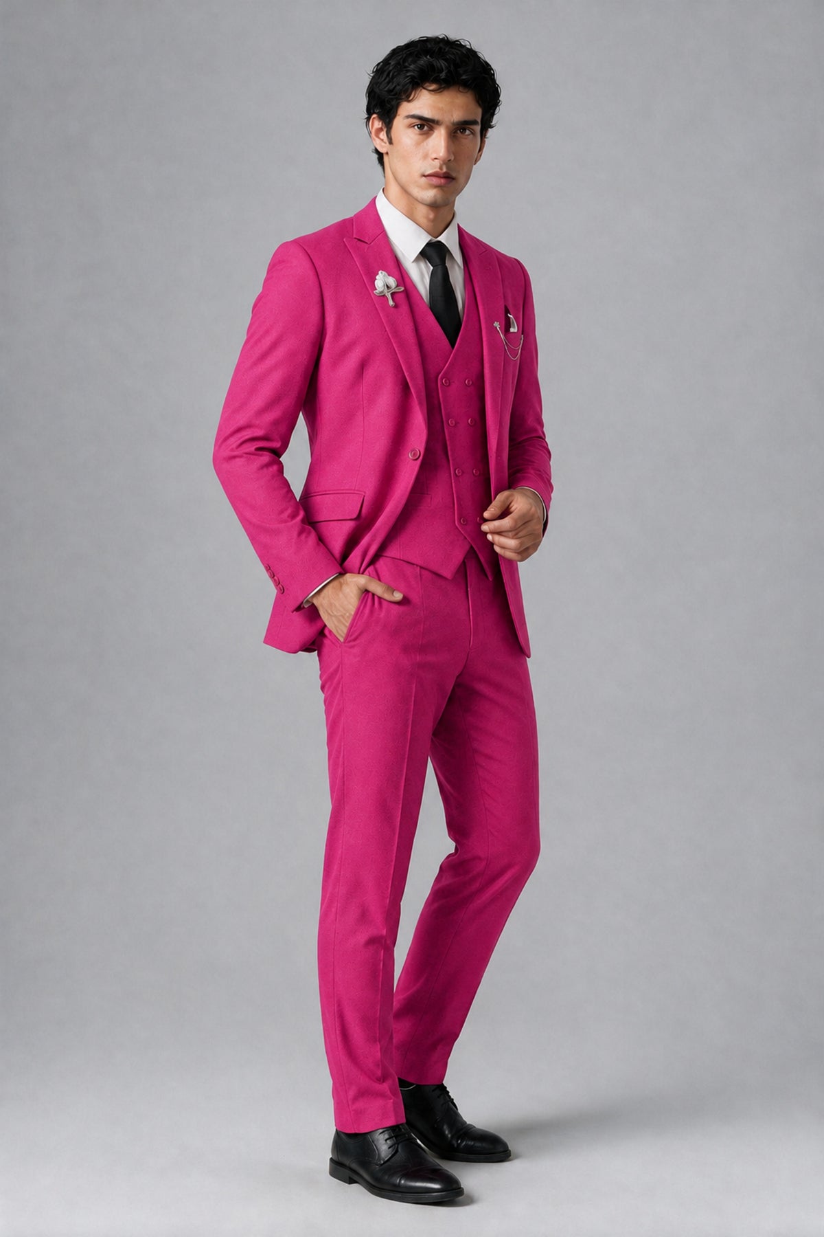 Bolodoo Men's Hot Pink 2-Piece Suit – Notch Lapel Jacket & Trousers - Hot Pink - Hot_Pink_3
